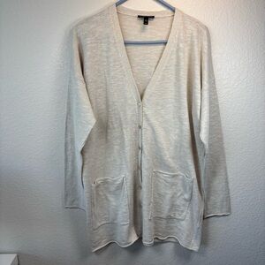 Eileen Fisher Organic Linen Cotton
Blend Long Cardigan Beige / Ivory - M